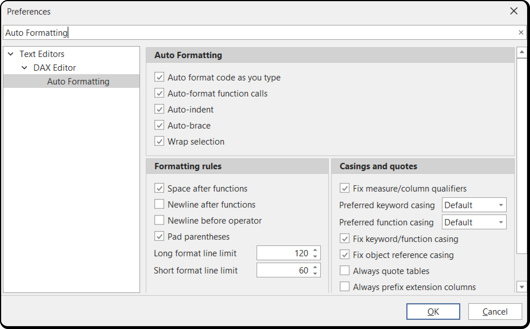 Auto Formatting Settings