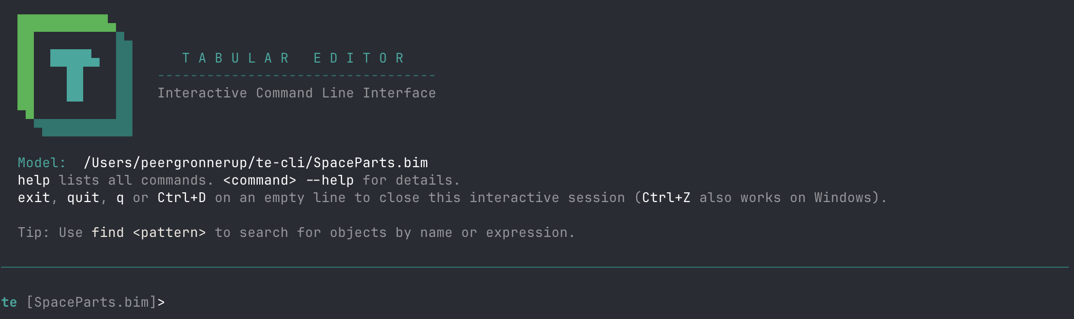 Tabular Editor CLI interactive mode session