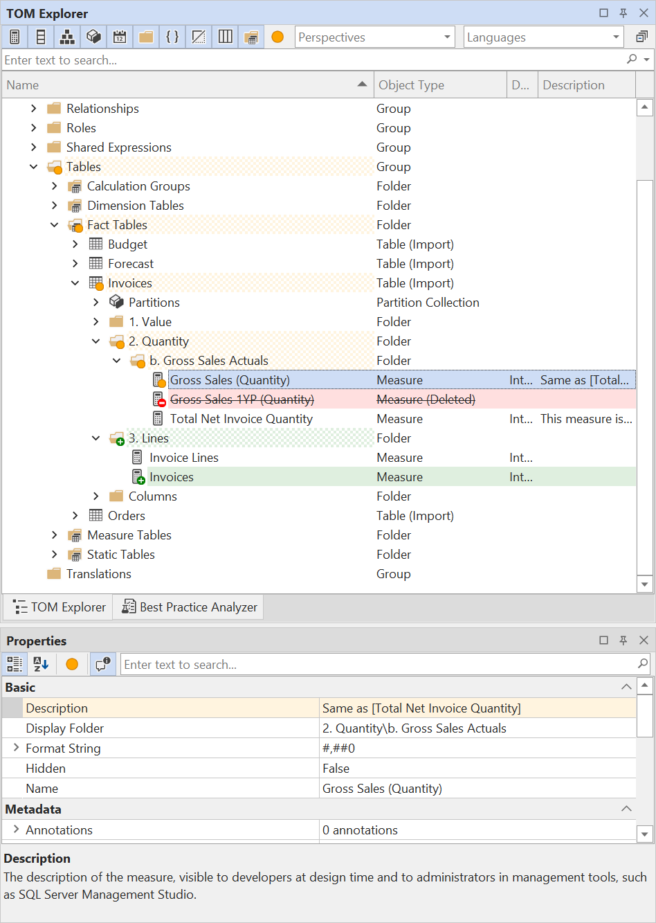 Unsaved changes in the TOM Explorer and the Properties view