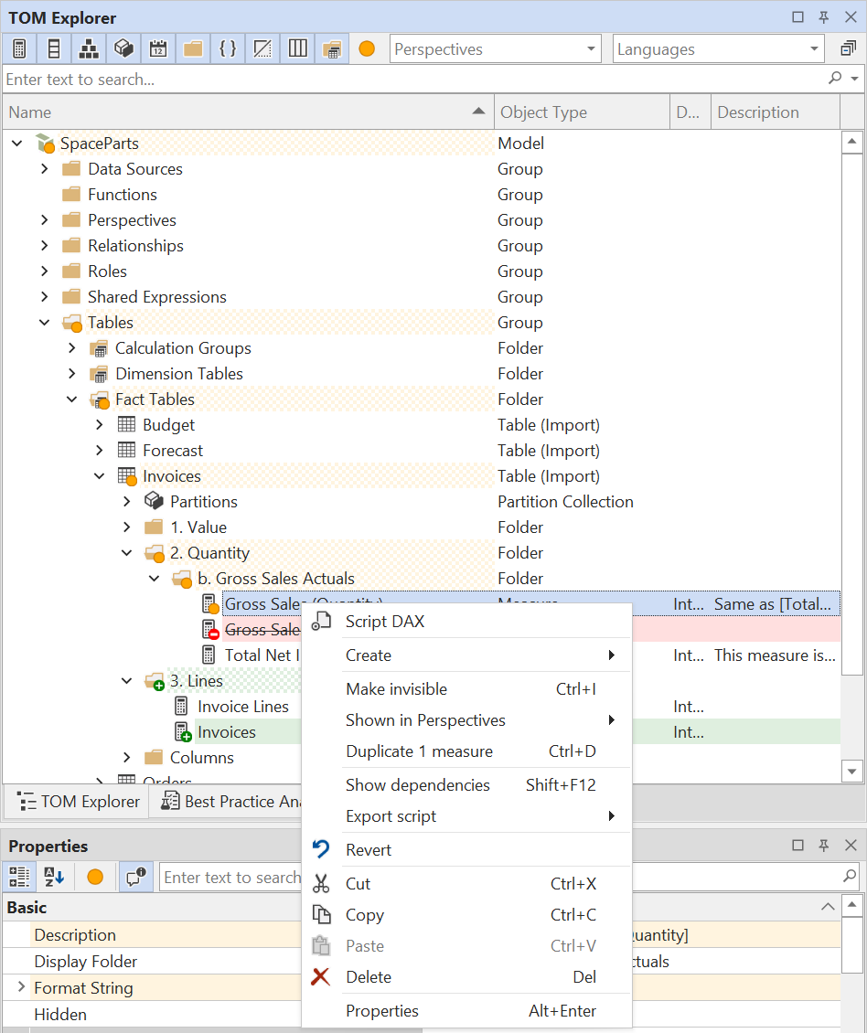 Revert an object in the TOM Explorer